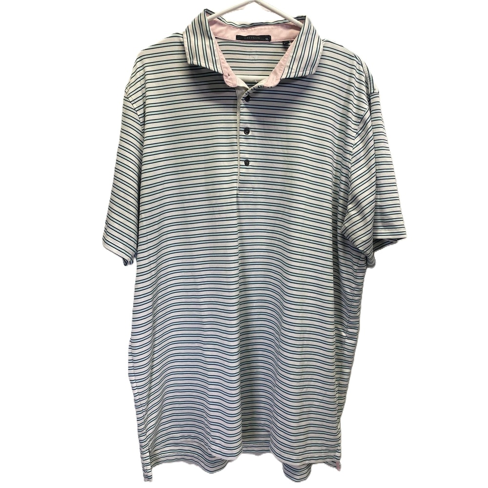 Greyson White/Blue Striped Men's‎ Short Sleeves Collared Golf Polo Shirt XL
